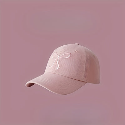 Pink Bowknot Baseball Cap - Adjustable Sun Protection Hat for Women, Lightweight & Stylish Korean-Inspired Design, Perfect for Travel, Beach Outings & Casual Wear, Sun Protection Headwear | Trendy Baseball Cap | Polyester Fib