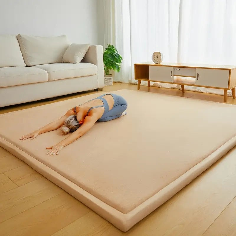 1pc Japanese Tatami Mat, Coral Velvet Mellow Mat, Baby Play Mat For Floor, 1.2 Inch Thick Crawling Rugs, Padded Foam Area Mat For Kids Playroom, Playpen, Nursery, Living Room, Yoga Mat, Non-Slip Backing