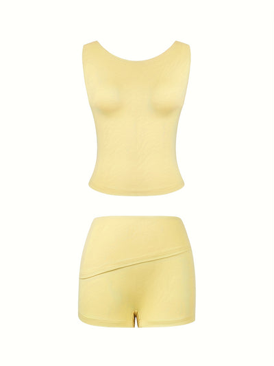 A new summer solid color Women's vest and hip-lifting shorts s and fashion 2pcs set