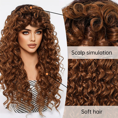 Afro Curly/Kinky Synthetic Wig with Brown Bangs