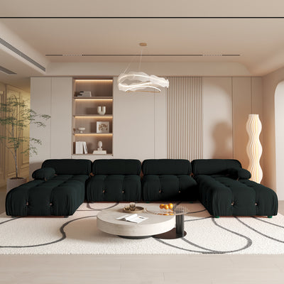 U-Shaped Minimalist Velvet Sofas, 138.6" Convertible Modular Sectional Couch, Modern Comfy Sectional Couches with 2 Chaise Ottomans for Living Room Office Apartment