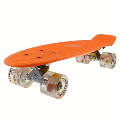 Beginner-Friendly Skateboard with Lightweight PP Material, Smooth Carbon Steel Bearings, 220.46LB Load Capacity – Perfect for Learning to Skate, Black Deck with Yellow Accents, Transparent Wheels for Easy Visibility