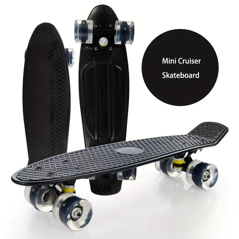 Beginner-Friendly Skateboard with Lightweight PP Material, Smooth Carbon Steel Bearings, 220.46LB Load Capacity – Perfect for Learning to Skate, Black Deck with Yellow Accents, Transparent Wheels for Easy Visibility