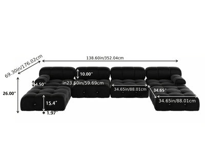 U-Shaped Minimalist Velvet Sofas, 138.6" Convertible Modular Sectional Couch, Modern Comfy Sectional Couches with 2 Chaise Ottomans for Living Room Office Apartment