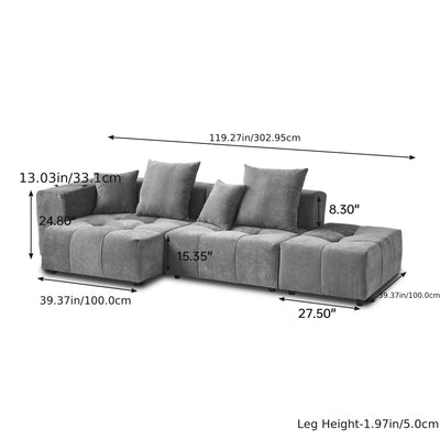 119" Cloud Couch Modular Sectional Sofa with Ottoman, Linen Deep Seat with Pillows Convertible Sofafor Living Room, Bedroom And Apartment, Living Room Couch, Sofa Sectional for Living Room, Couch for Bedroom, Foldable Sofa, C