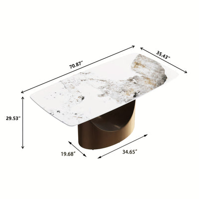 Modern Rectangle Marble Dining Table(Dining Table Only, Chairs Not Included), Marble Sintered Stone Top Dining Table, Rectangle Dining Room Table With Unique U-Shape Carbon Steel Pedestal For Kitchen/Living Room