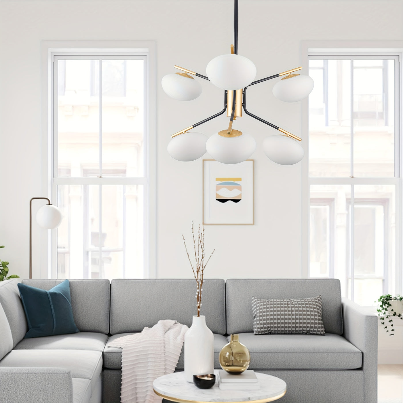 Chandelier Mid Century Modern Industrial E26 Pendant Lighting Black And Golden Light For Living Room, Kitchen, Bedroom, Dining Room And Farmhouse