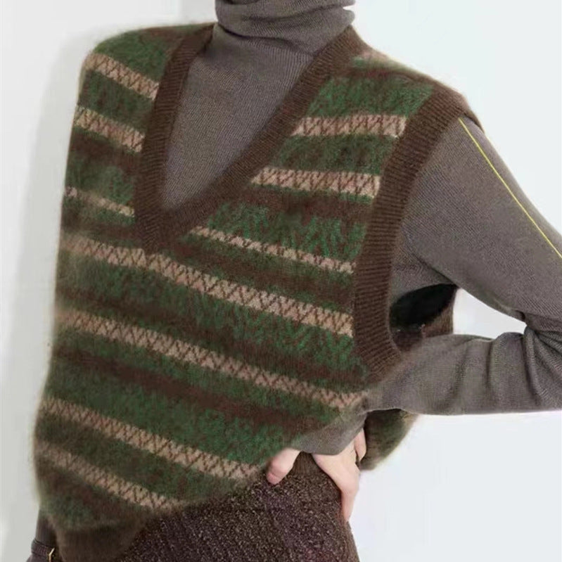 Knitted Vest Women's Outer Wear Retro V-neck Sweater