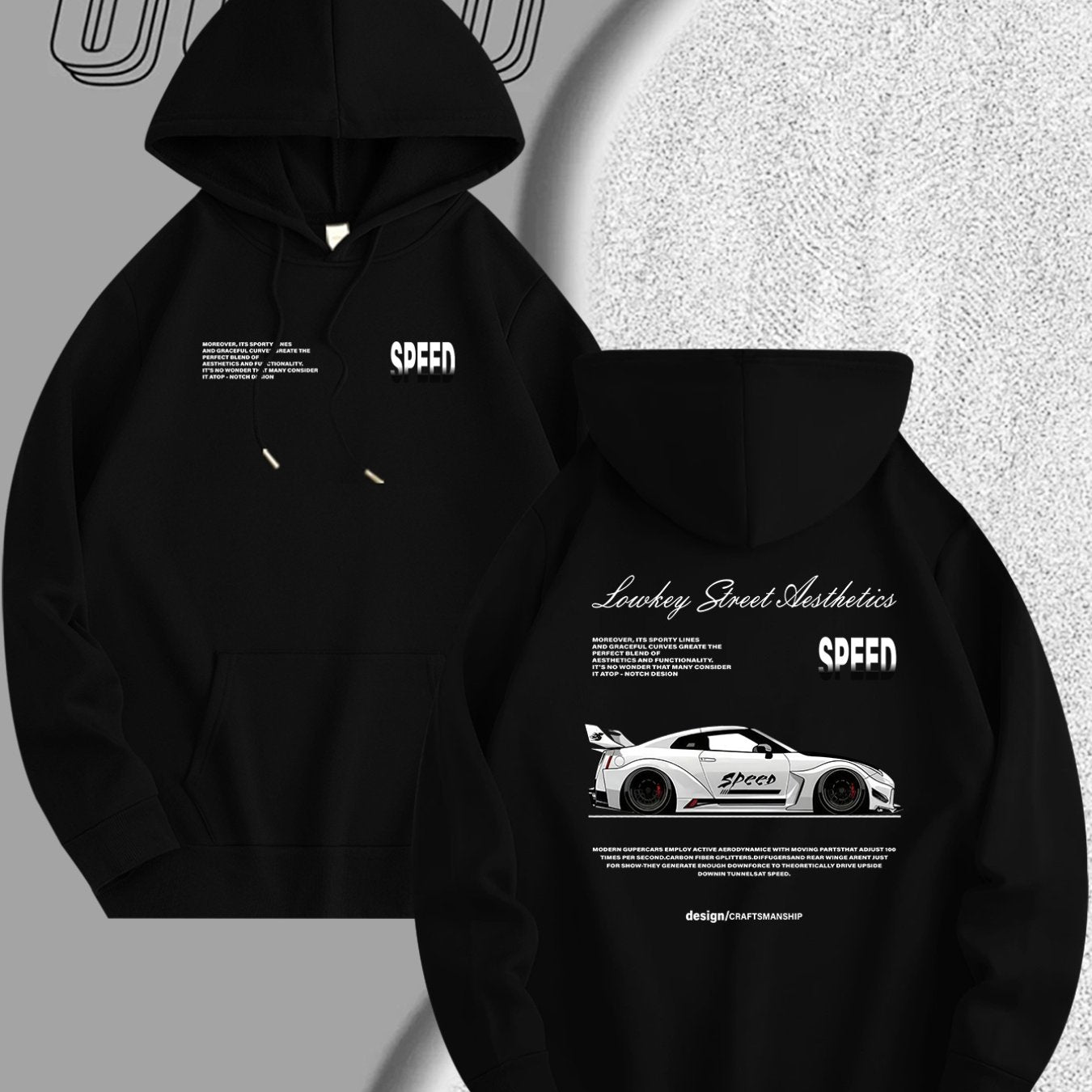 Men's Light Blue Racing Car Graphic Hooded Sweatshirt - Casual Long Sleeve Pullover with Speed & Speed Limit Print, Soft Hood, Machine Washable, Automotive Enthusiast Apparel