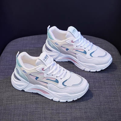 2025 New Women's Breathable Lightweight Mesh Knit Lace-Up Sports Shoes - Cushioned EVA Sole, Striped Design, Low-Top Korean Style for Running, Walking & Road Strolling - All-Season Minimalist Casual Sneakers, Ladies Sneakers,