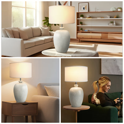 Rustic Farmhouse Ceramic Table Lamp for Bedroom, Living Room, Dining, Office, Ice Pattern Effect Lamp Body with White Linen Shade(Bulb Not Included), Lamps For Living Room, Table Lamps For Living Room, Bedside Lamp For Bedroo