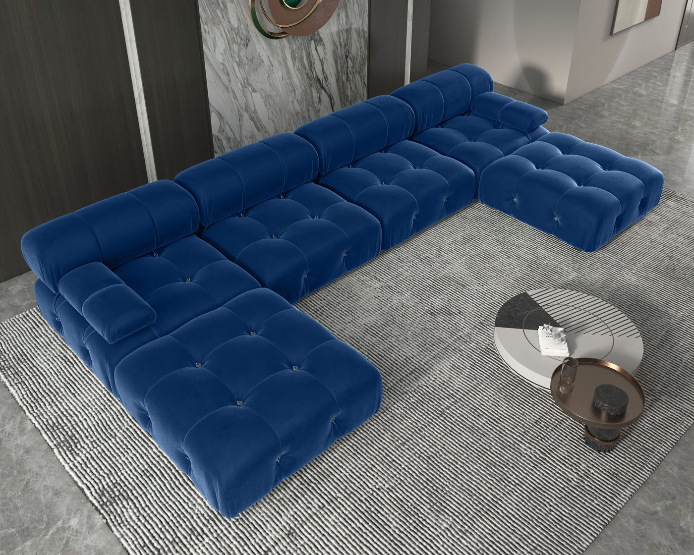 U-Shaped Minimalist Velvet Sofas, 138.6" Convertible Modular Sectional Couch, Modern Comfy Sectional Couches with 2 Chaise Ottomans for Living Room Office Apartment