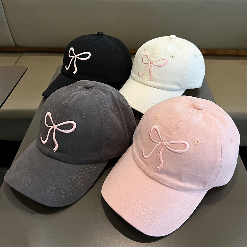 Pink Bowknot Baseball Cap - Adjustable Sun Protection Hat for Women, Lightweight & Stylish Korean-Inspired Design, Perfect for Travel, Beach Outings & Casual Wear, Sun Protection Headwear | Trendy Baseball Cap | Polyester Fib