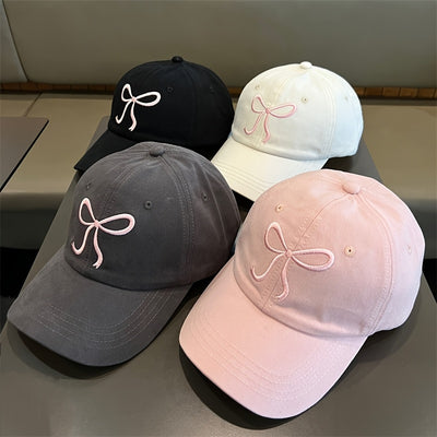 Pink Bowknot Baseball Cap - Adjustable Sun Protection Hat for Women, Lightweight & Stylish Korean-Inspired Design, Perfect for Travel, Beach Outings & Casual Wear, Sun Protection Headwear | Trendy Baseball Cap | Polyester Fib