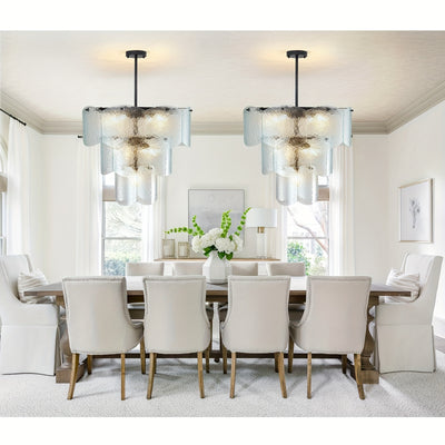 24" Modern Golden Chandelier with 8 Light Bulbs - Adjustable Round Glass Pendant for Dining Room, Kitchen Island, or Farmhouse Decor, Rustic Lighting Fixture with Polished Metal Finish, E12 Base, Compatible with LED/CFL Bulbs