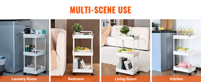 3-Tier Rolling Utility Cart Kitchen Cart with Lockable Wheels Multi-Functional Storage Trolley with Handle Movable